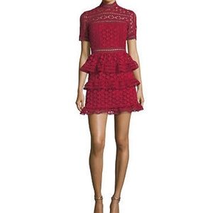 Self-Portrait Red Star Lace Paneled Cocktail Dress